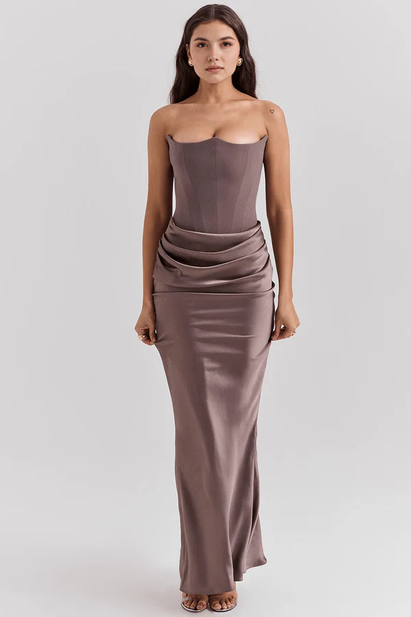 Lily Shaping Long Dress - Brown